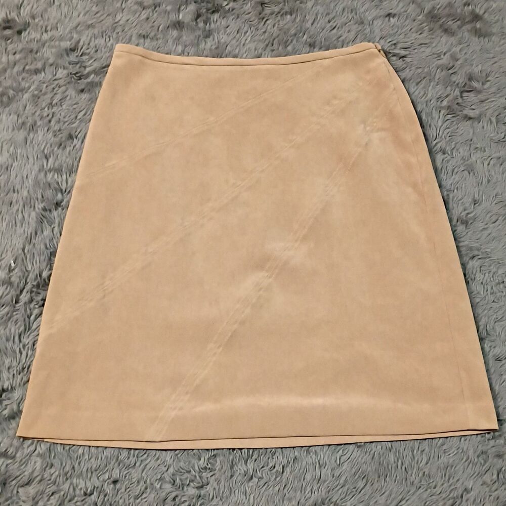 Annex Women's Beige Solid Suede Straight Pencil Knee Length Zip Skirt Size 14